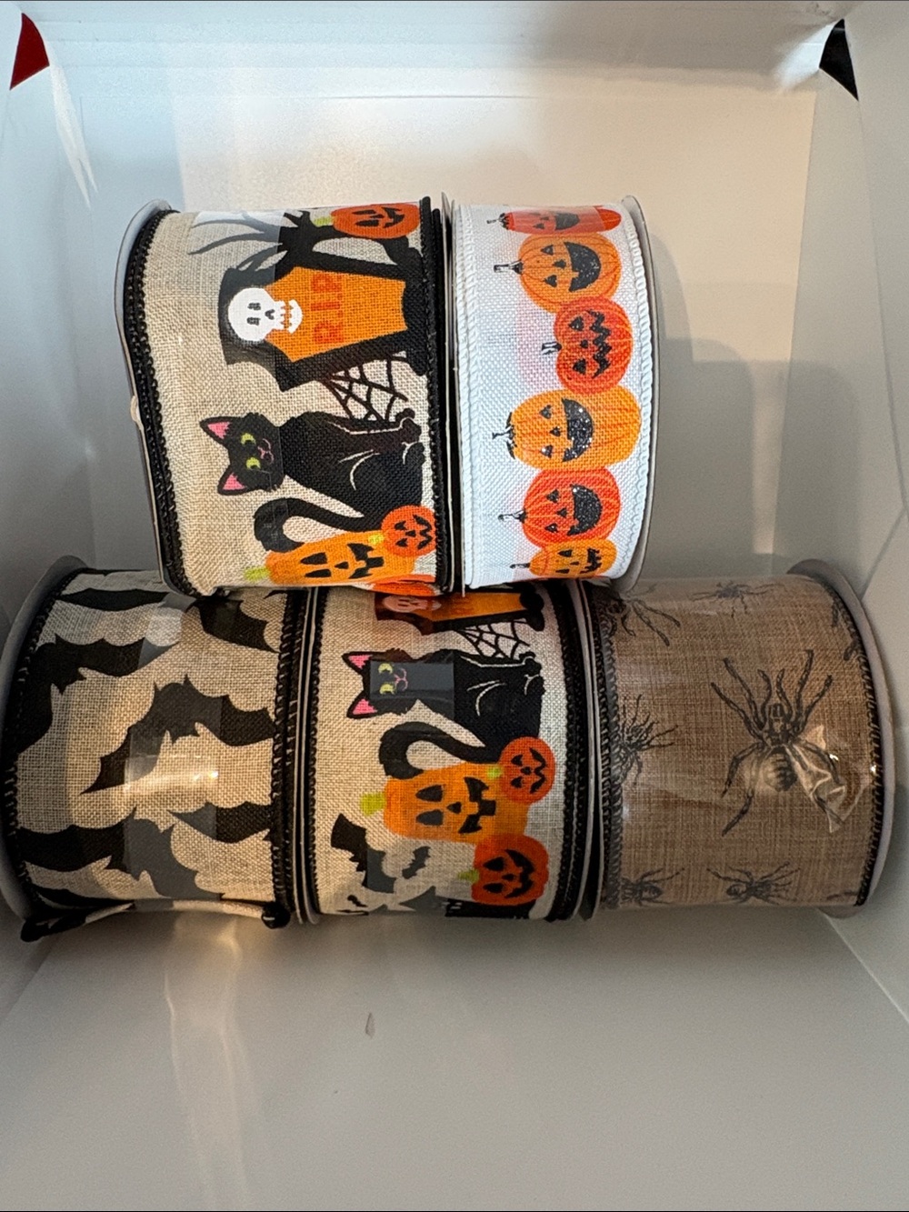 Halloween Pumpkin Wired Ribbon - Orange